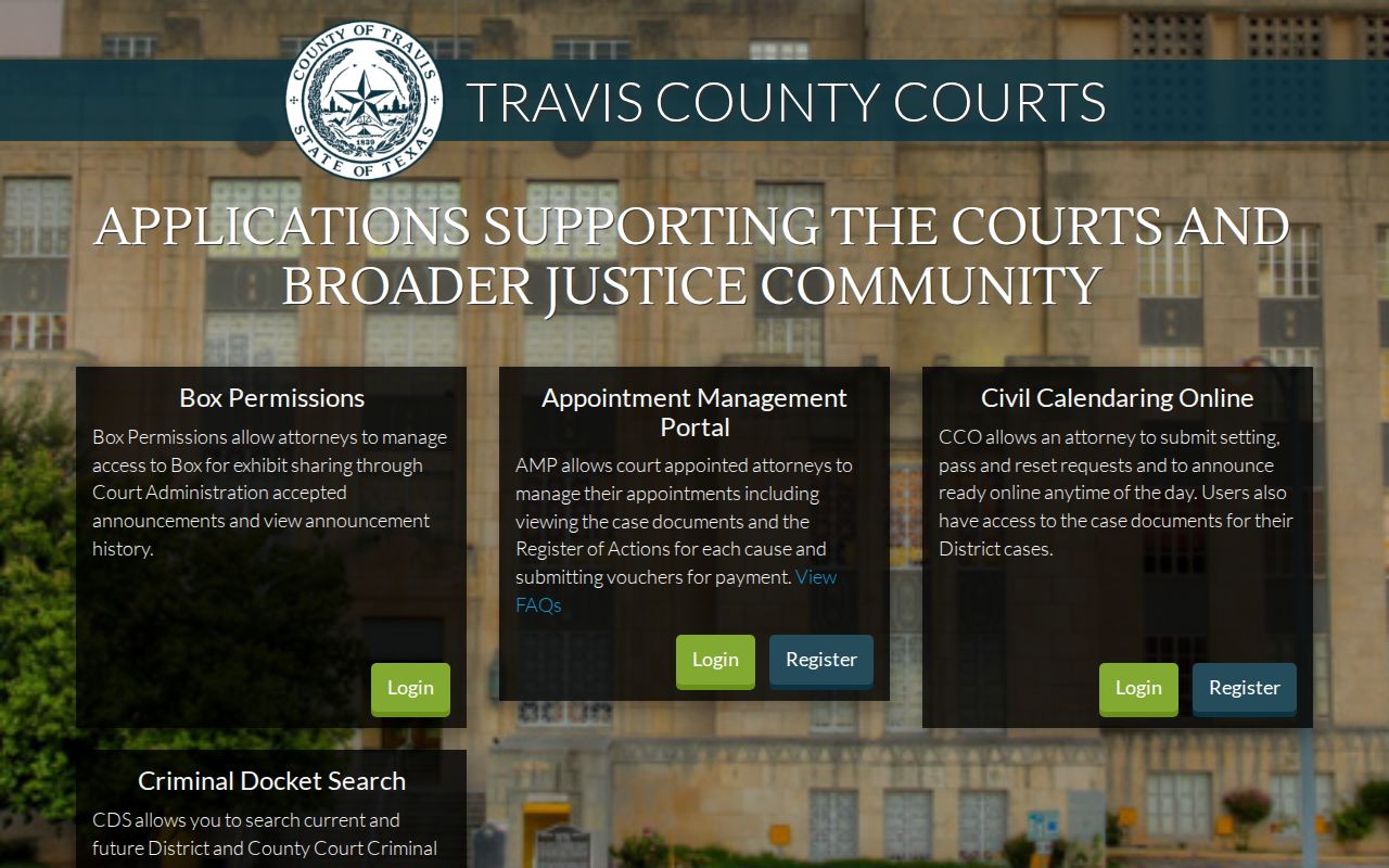 Texas court system: a county criminal docket and calendar search portal