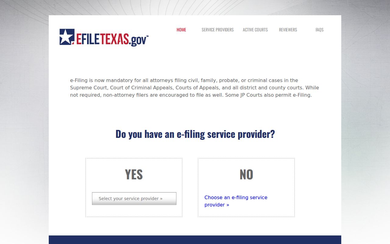 Texas eFileTexas court filing system and public docket distinction