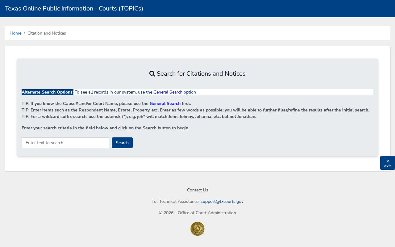 Texas court citation by publication legal notice search, not a traffic ticket search
